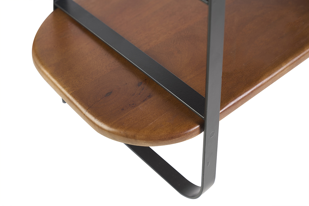 Detail des Wandregals AKINA aus Mangoholz und schwarzem Metall, Nahaufnahme der Ablagefl�che.