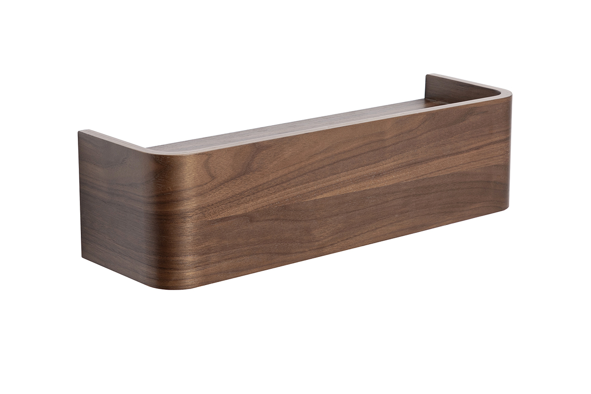 Dunkles Nussbaum-Holzregal HOPE, Ansicht von 3/4.