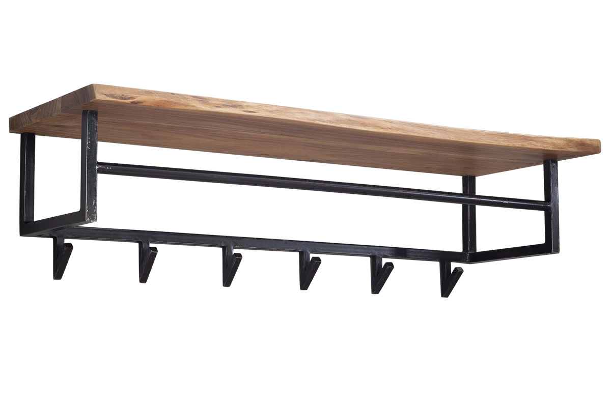 Wandregal Garderobe Industrial aus Massivholz und Metall Schwarz LORD