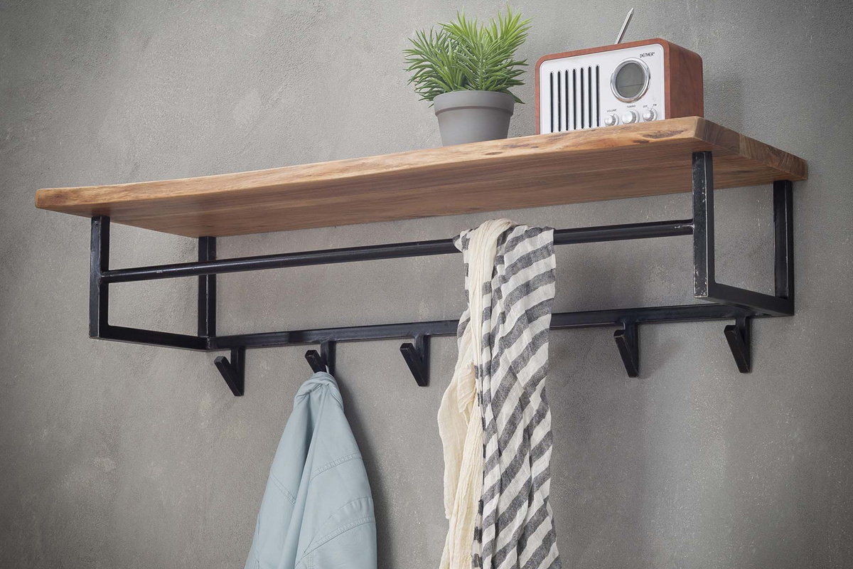 Wandregal Garderobe Industrial aus Massivholz und Metall Schwarz LORD
