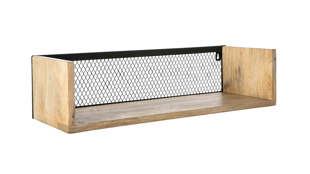 Wandregal Industrie-Stil Mangoholz und Metall 60 cm RACK - Miliboo