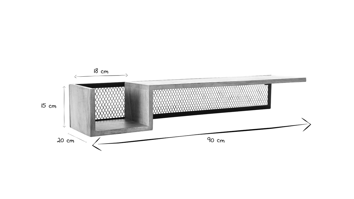 Wandregal Industrie-Stil Mangoholz und Metall 90 cm RACK