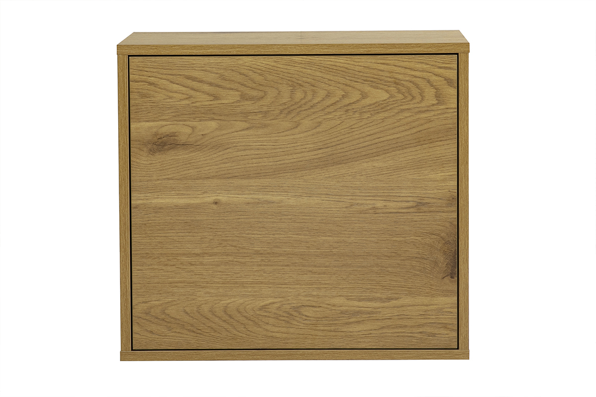 Wandregal aus hellem Eichenholz, Frontansicht, Ma�e L55 x T30 x H50 cm.
