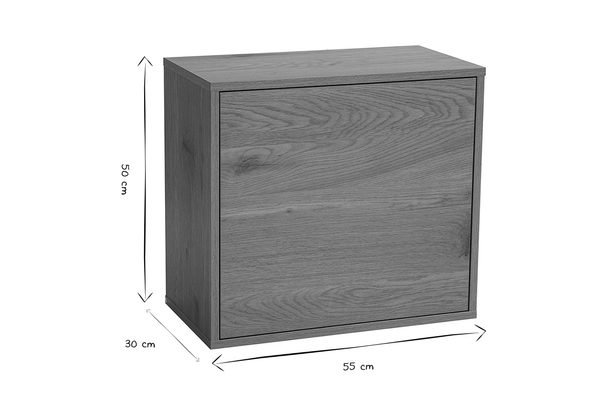 Abmessungen des Wandregals FLEXO in Schwarz und Wei�, B55 cm, T30 cm, H50 cm.