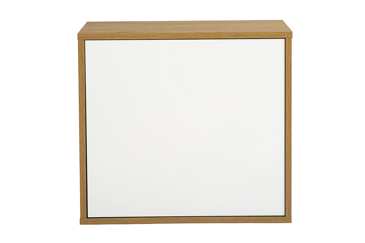 Wei�e Wandaufbewahrung mit hellem Eichenholz, Vorderansicht, Ma�e B55 x T30 x H50 cm