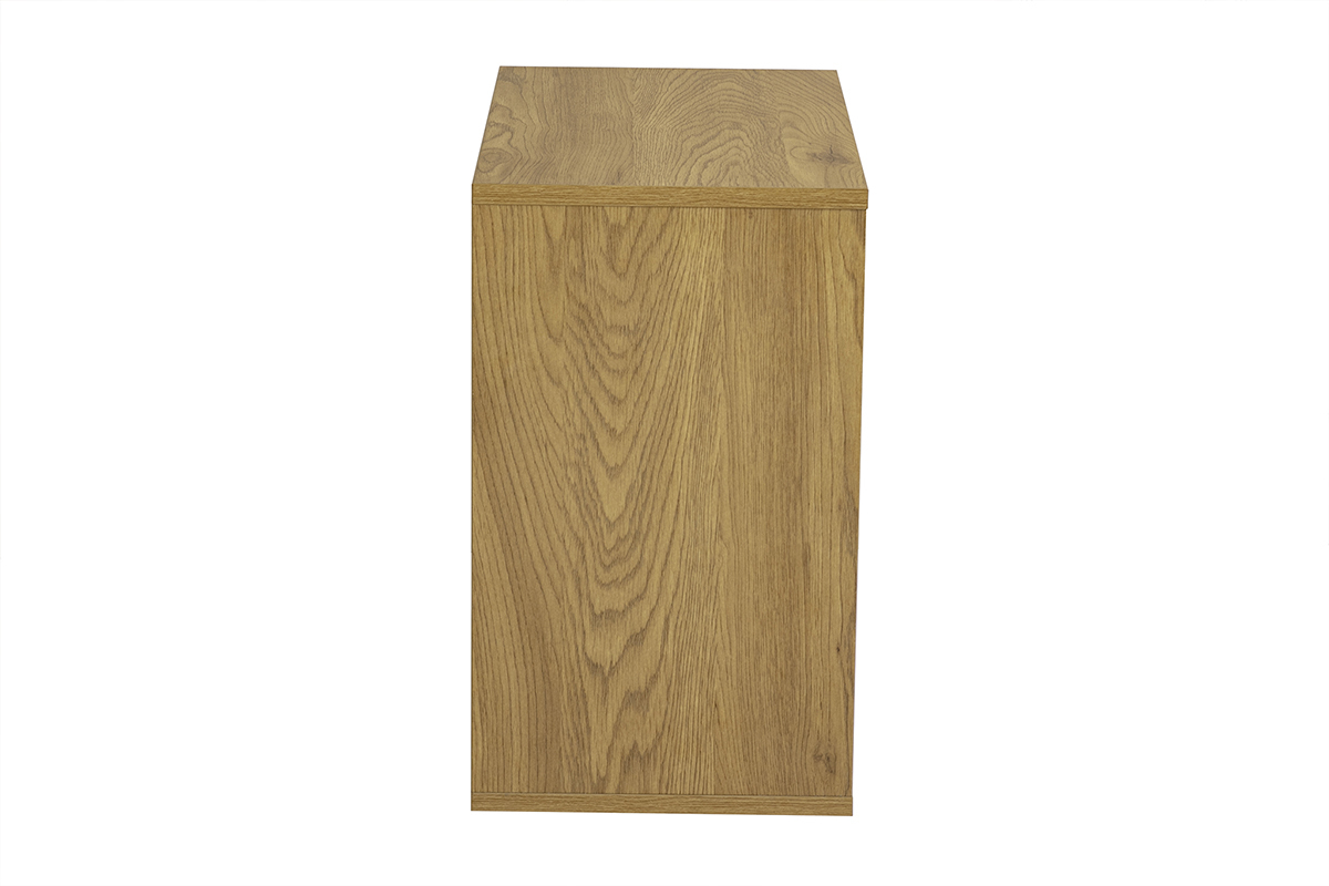 Wandregal aus hellem Eichenholz, Seitenansicht, wei�e Oberfl�che, Ma�e L55 x T30 x H50 cm.