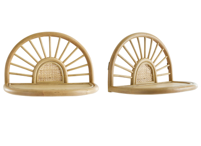 Wandregale aus naturfarbenem Rattan und Rohrgeflecht B40 cm (2er Set) BOW