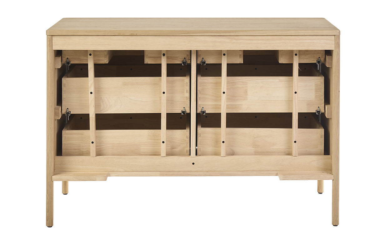 Badezimmerschrank aus massiver Eiche, R�ckansicht, mit ge�ffneten Schubladen.