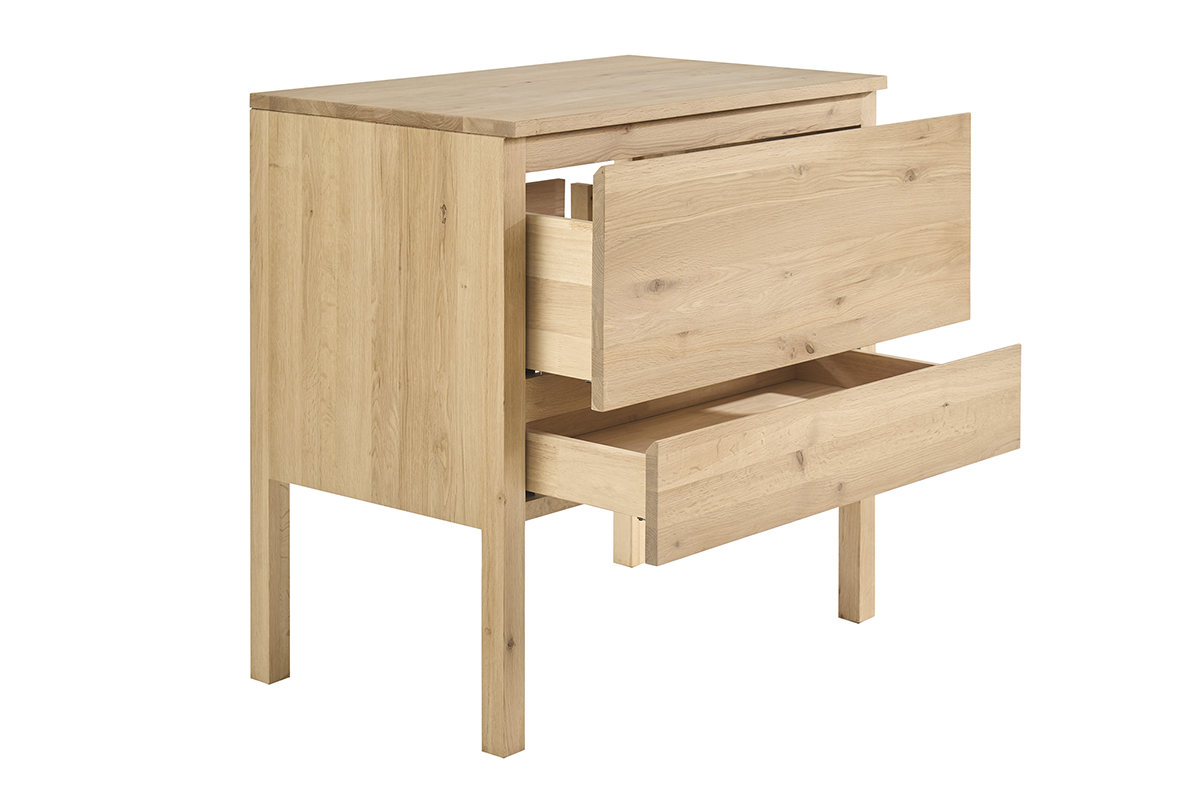 Badezimmerm�bel aus massiver Eiche L80 cm JOSHUA, 3/4-Ansicht mit ge�ffneten Schubladen