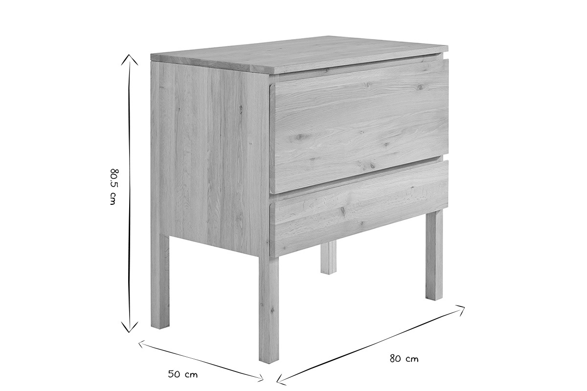 Abmessungen des Badezimmerm�bels aus massiver Eiche, B 80 cm, H 80,5 cm, T 50 cm in Schwarz und Wei�.