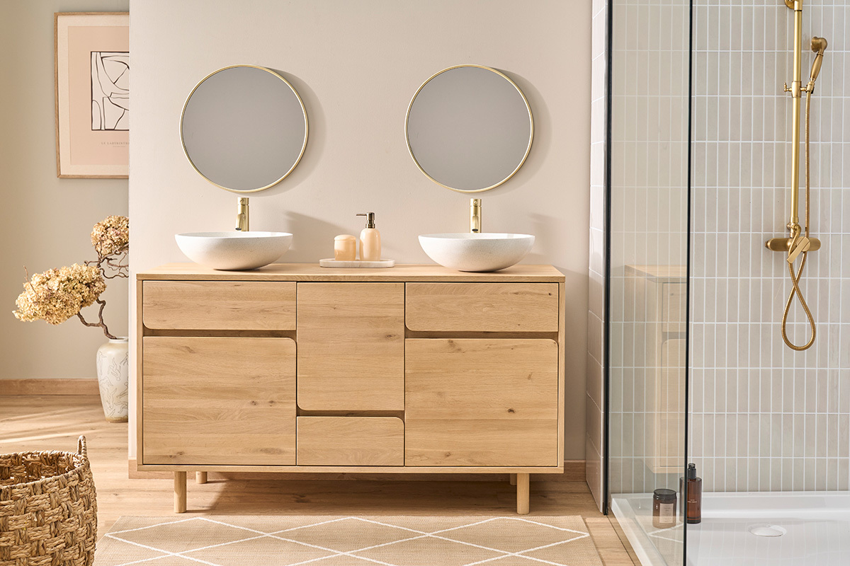 Waschtisch aus hellem Holz, massive Eiche L140 cm SINCLAIR