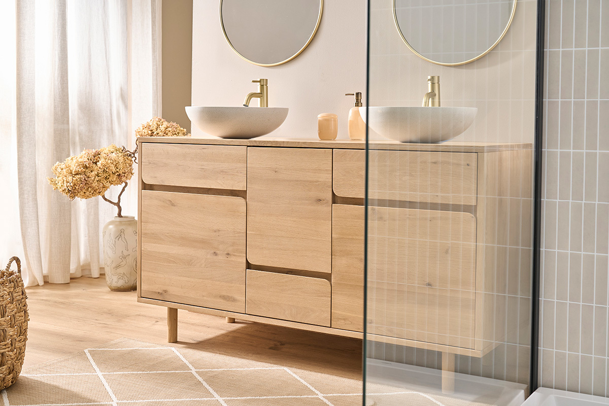 Waschtisch aus hellem Holz, massive Eiche L140 cm SINCLAIR