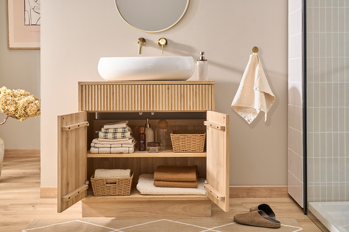 Waschtischm�bel aus massiver Eiche L80 cm ALISTAIR