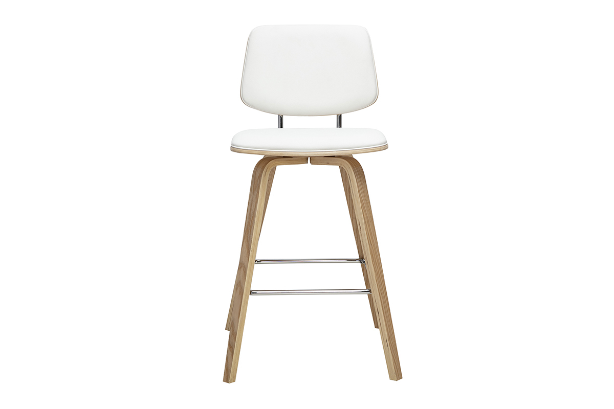 Wei�er Barhocker aus hellem Holz, Vorderansicht, H66 cm, zeitgen�ssisches Design.