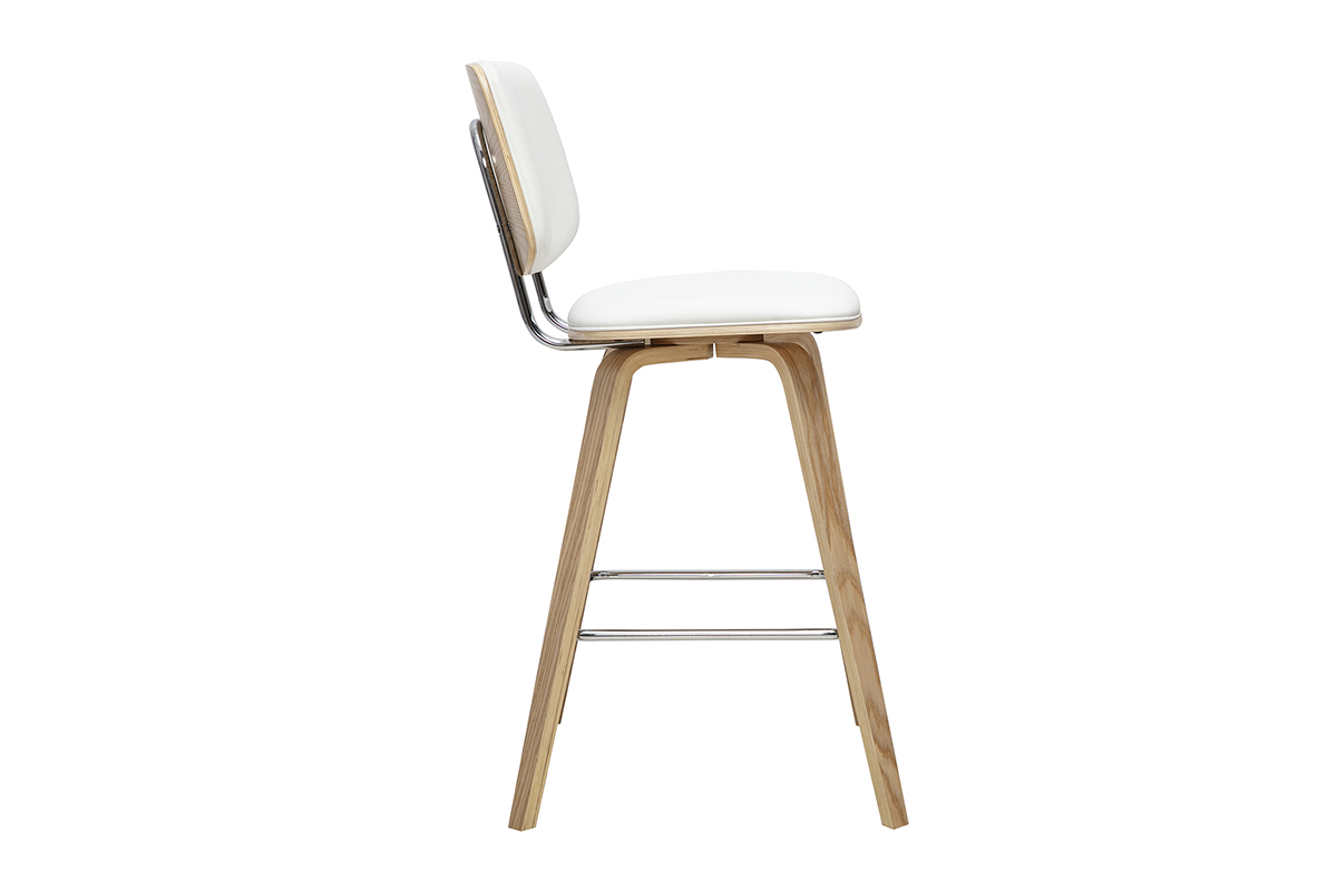 Wei�er Barhocker aus hellem Holz in Seitenansicht, H�he 66 cm, modernes Design.