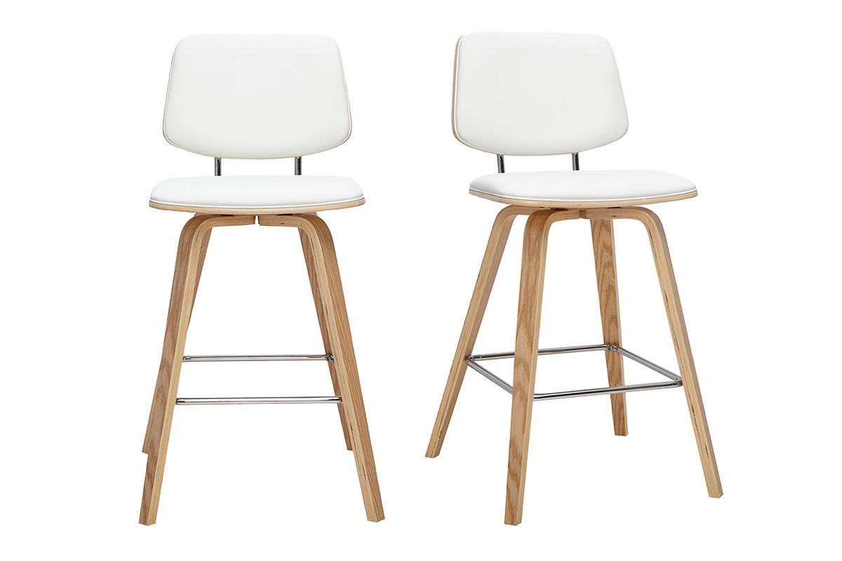 2er-Set wei�e Barhocker mit hellem Holz, Vorderansicht.