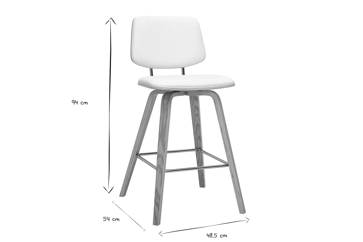 Wei�er Barhocker SEGUR mit den Ma�en 94 cm H�he, 54 cm Tiefe und 48,5 cm Breite in Schwarz und Wei�.