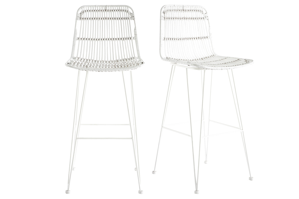 Weie Rattan-Barhocker (2 Stck) MALACCA