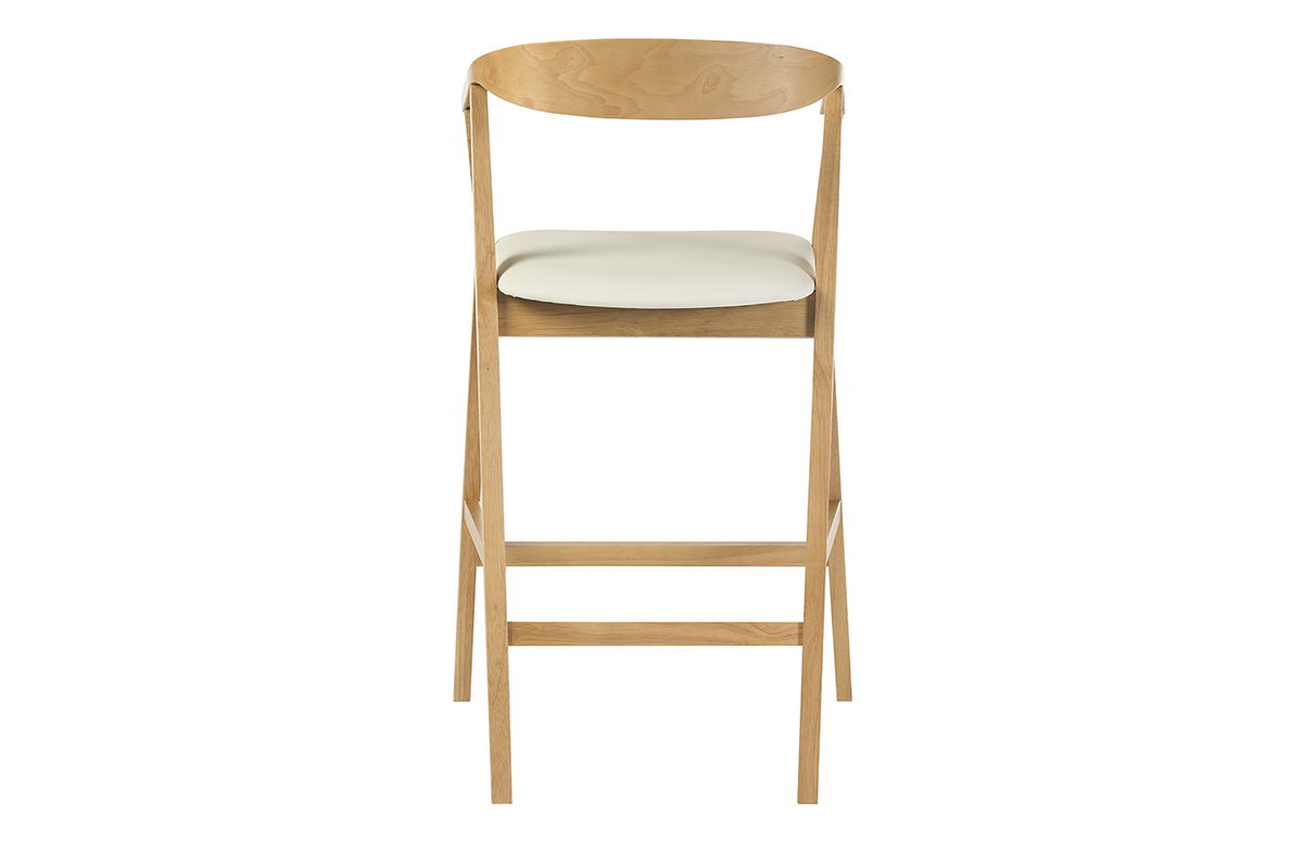 Wei�er skandinavischer Barhocker aus hellem Holz, R�ckansicht, H�he H66,5 cm.