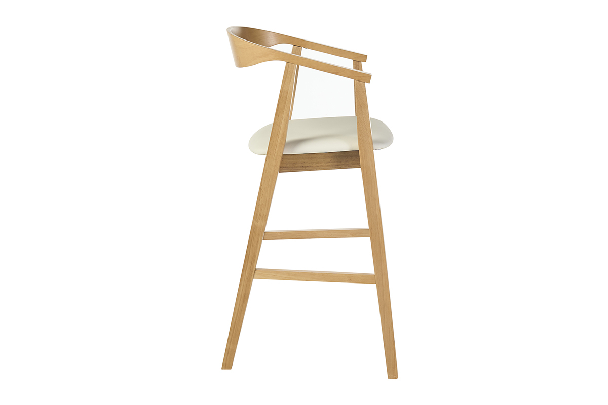 Skandinavischer Barhocker in Wei� und hellem Holz, Seitenansicht mit Armlehnen.