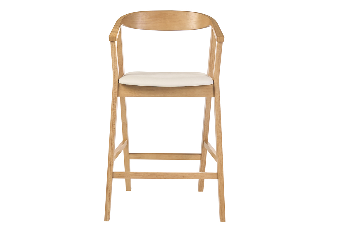 Wei�er skandinavischer Barhocker aus hellem Holz, Vorderansicht, H66.5 cm.