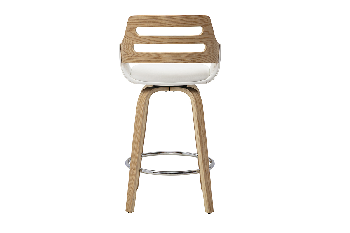 Drehbarer skandinavischer Barhocker in Wei� und hellem Holz, R�ckansicht, H65,5 cm.