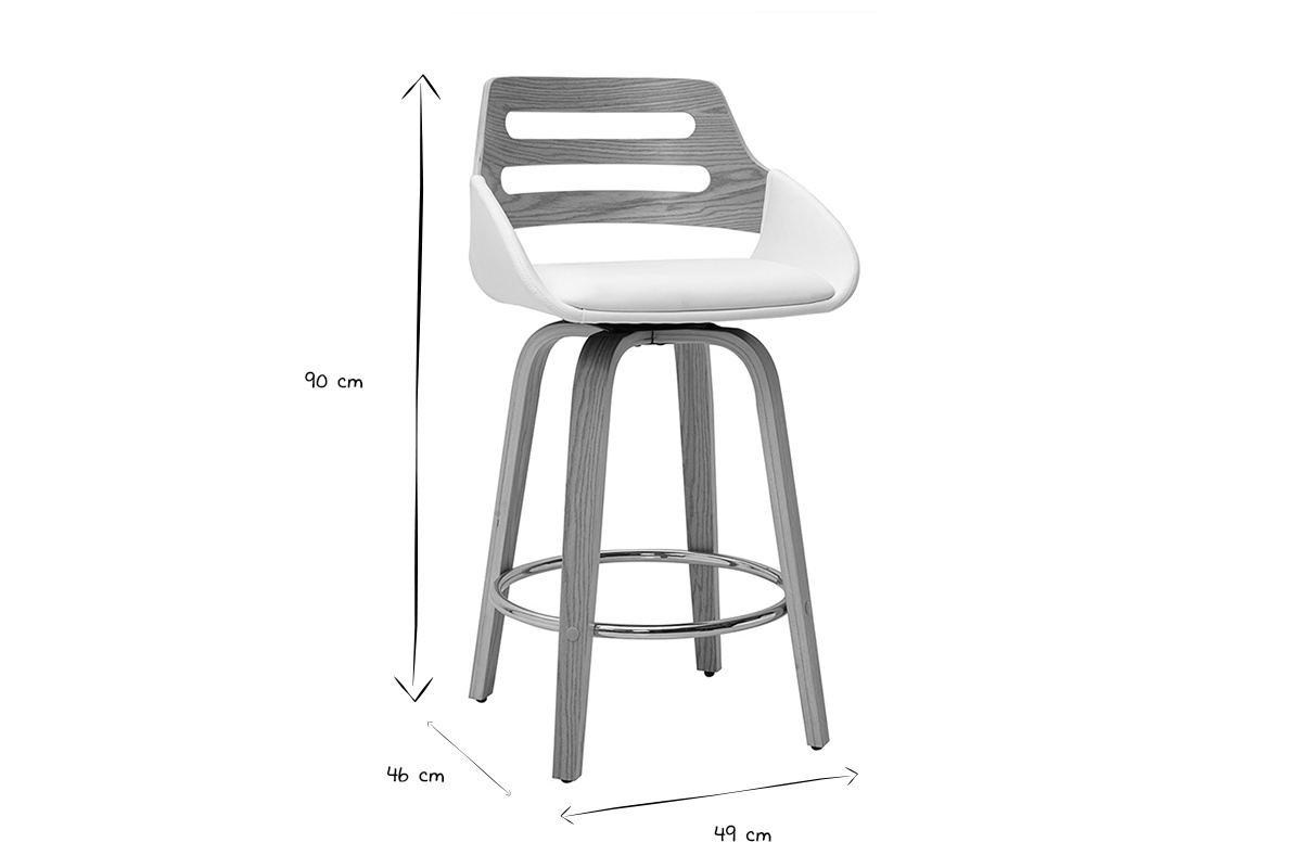 Abmessungen eines skandinavischen Barhockers in Schwarz und Wei�: H�he 90 cm, Sitzfl�che 46 cm, Breite 49 cm.