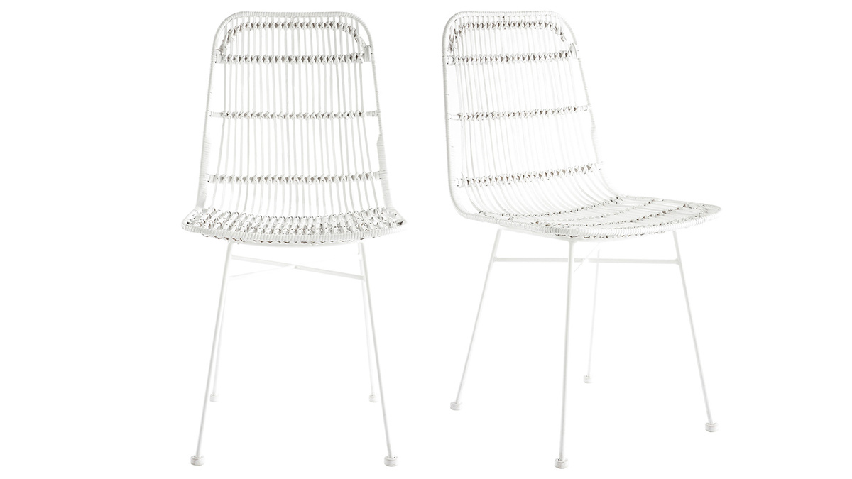 Weiße Stühle aus Natur-Rattan (2 Stück) MALACCA
