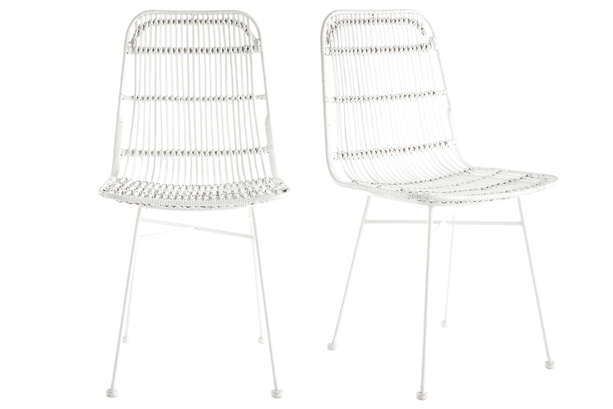 Weie Sthle aus Natur-Rattan (2 Stck) MALACCA