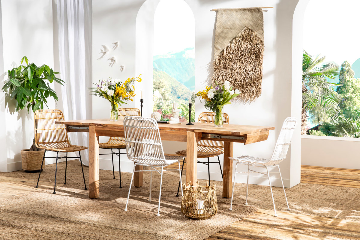 Weie Sthle aus Natur-Rattan (2 Stck) MALACCA