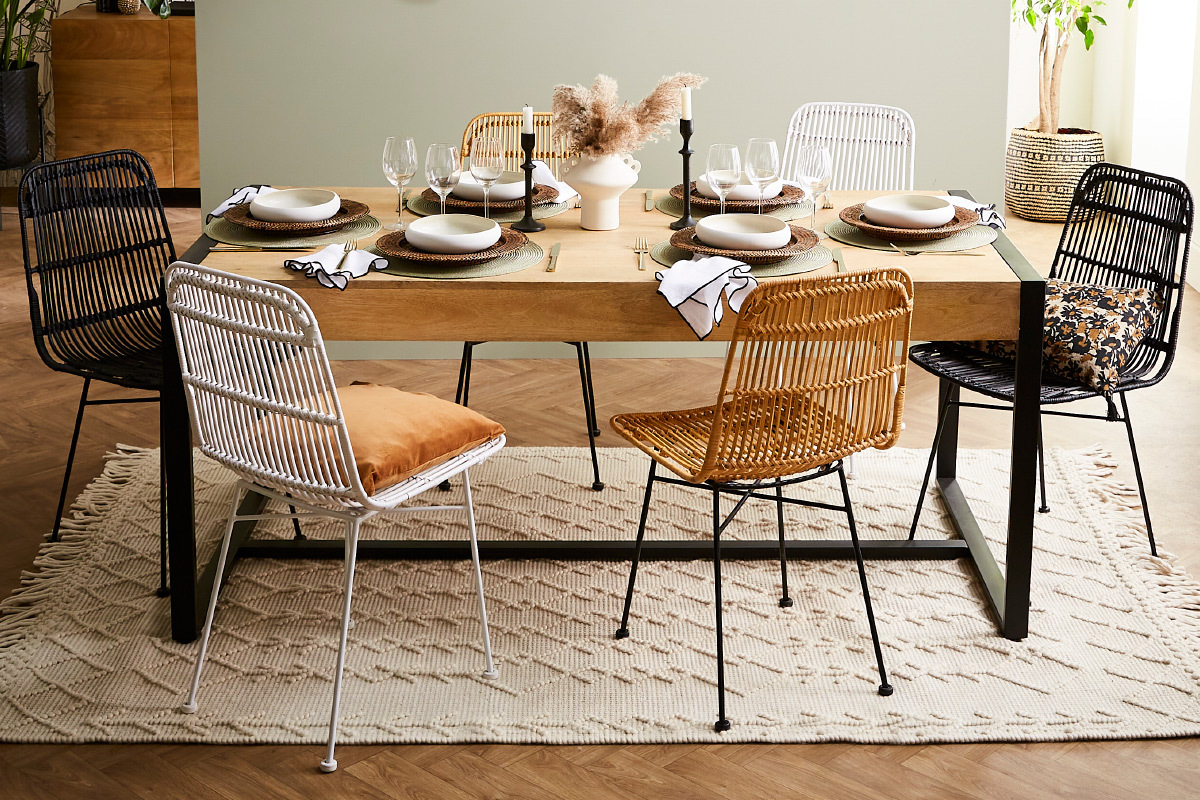 Weie Sthle aus Natur-Rattan (2 Stck) MALACCA
