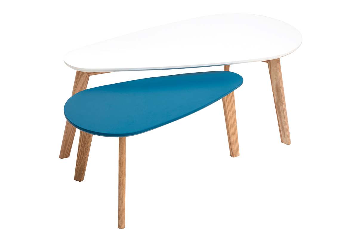 Weie und dunkelblaue skandinavische Couchtische (2er-Set) ARTIK