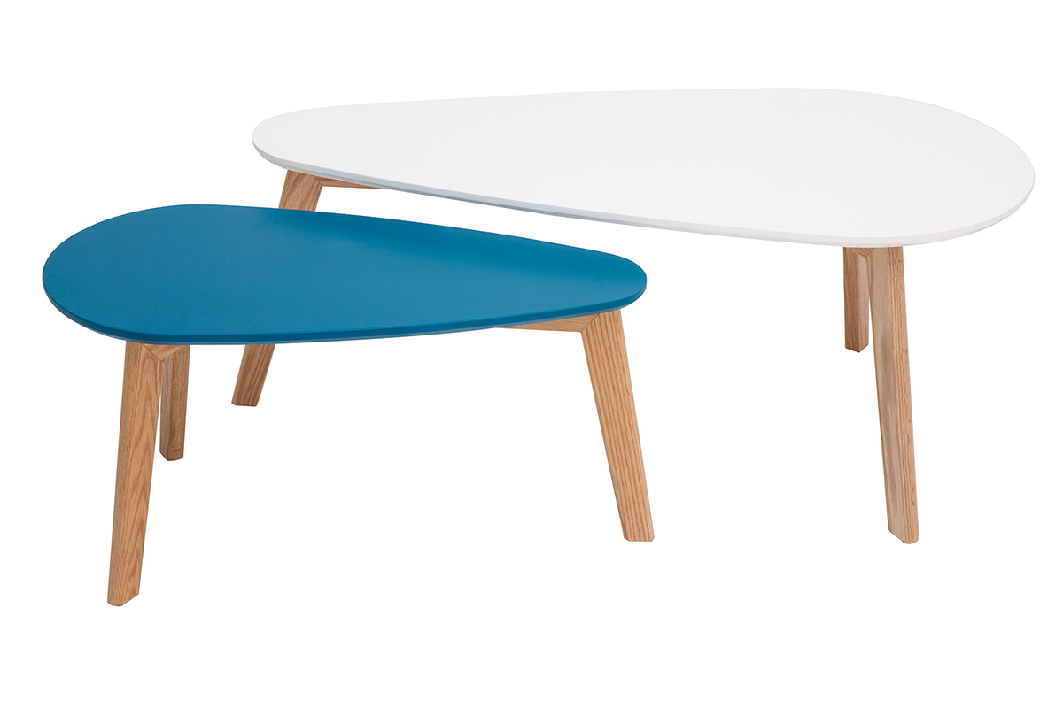 Weie und dunkelblaue skandinavische Couchtische (2er-Set) ARTIK