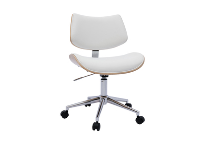 Weißer Design-Bürostuhl mit Rollen, helles Holz mit Eichenfurnier und Metall MALMO