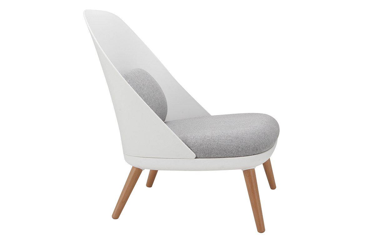 Weier Design-Sessel LEAF mit Stoffpolster und Sesselbeinen aus hellem Holz