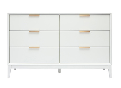 Weißes mattes Sideboard mit goldenem Metall 6 Schubladen L120 cm GIANA