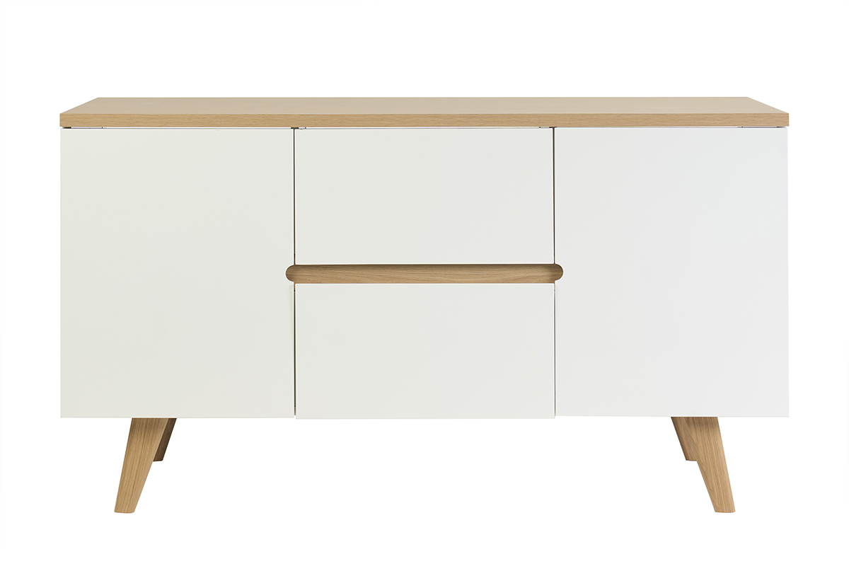 Wei�er hochgl�nzender Badezimmerschrank und helles Holz, Vorderansicht