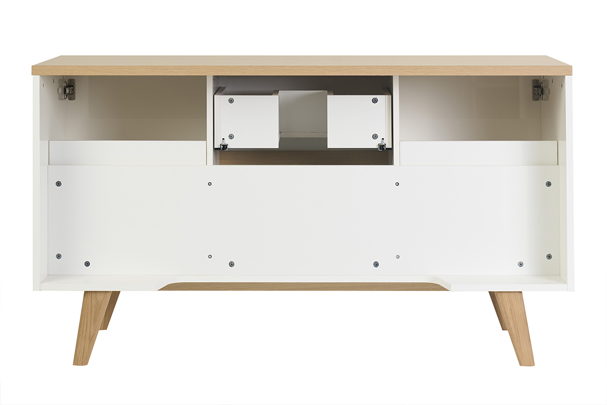 Weiss lackiertes, gl�nzendes Badezimmerm�bel und helles Holz L140 cm MELKA