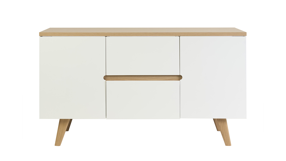 Weiss lackiertes, gl�nzendes Badezimmerm�bel und helles Holz L140 cm MELKA