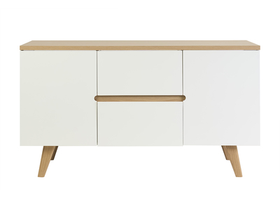 Weiss lackiertes, gl&auml;nzendes Badezimmerm&ouml;bel und helles Holz L140 cm MELKA