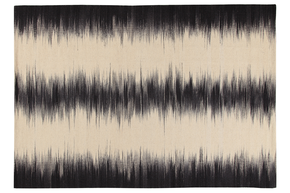 Wollteppich Elfenbeinfarben und Schwarz 160�x�230�cm IKAT