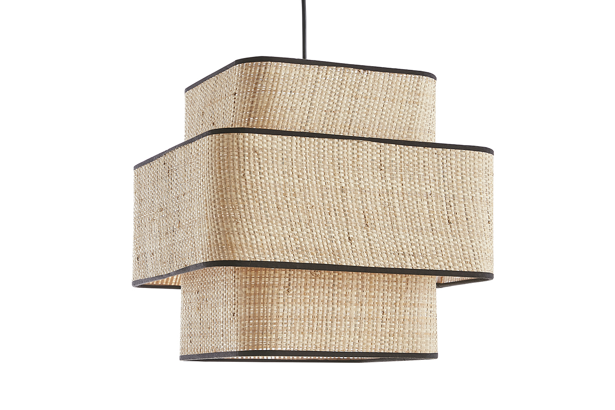 Wrfelfrmige Pendelleuchte aus naturfarbenem Bast B35 cm TERA