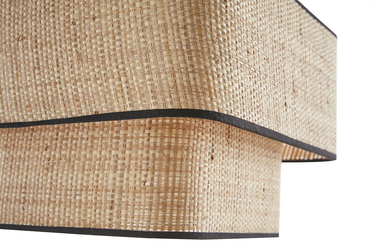 Wrfelfrmige Pendelleuchte aus naturfarbenem Bast B35 cm TERA