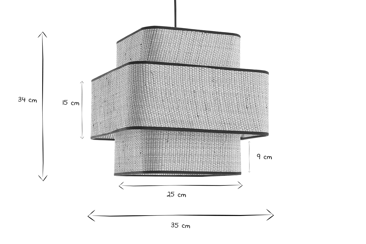 Wrfelfrmige Pendelleuchte aus naturfarbenem Bast B35 cm TERA