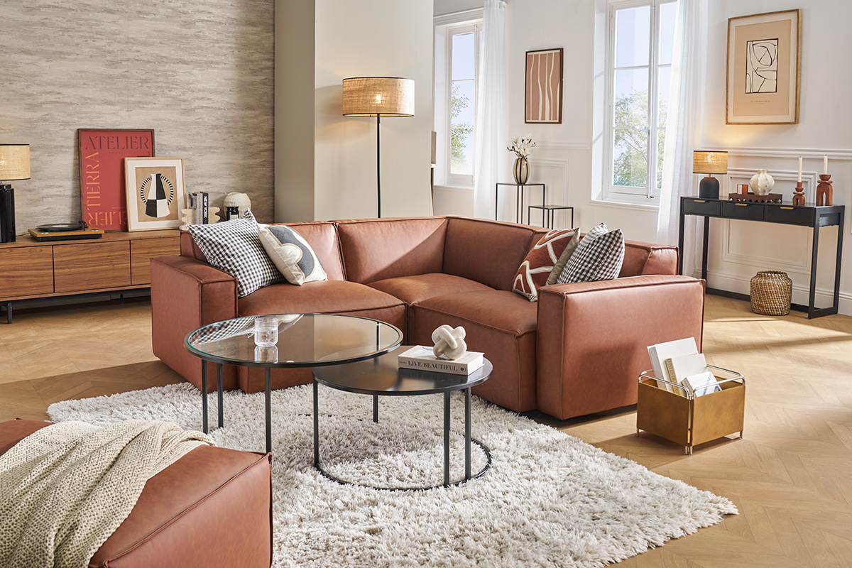 Zentrales Eckmodul fr braunes Ledersofa SPLIT