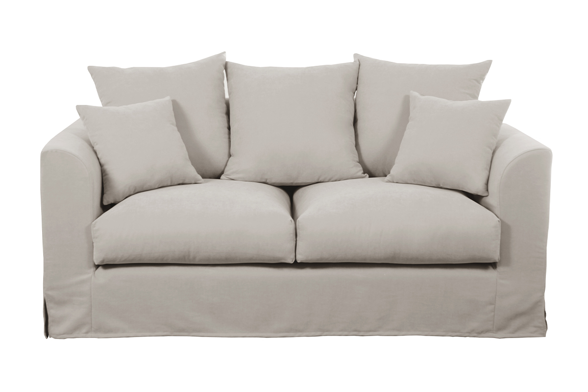 Zwei-Sitzer-Sofa aus leinfarbenem Stoff mit abnehmbarem Bezug FEVER
