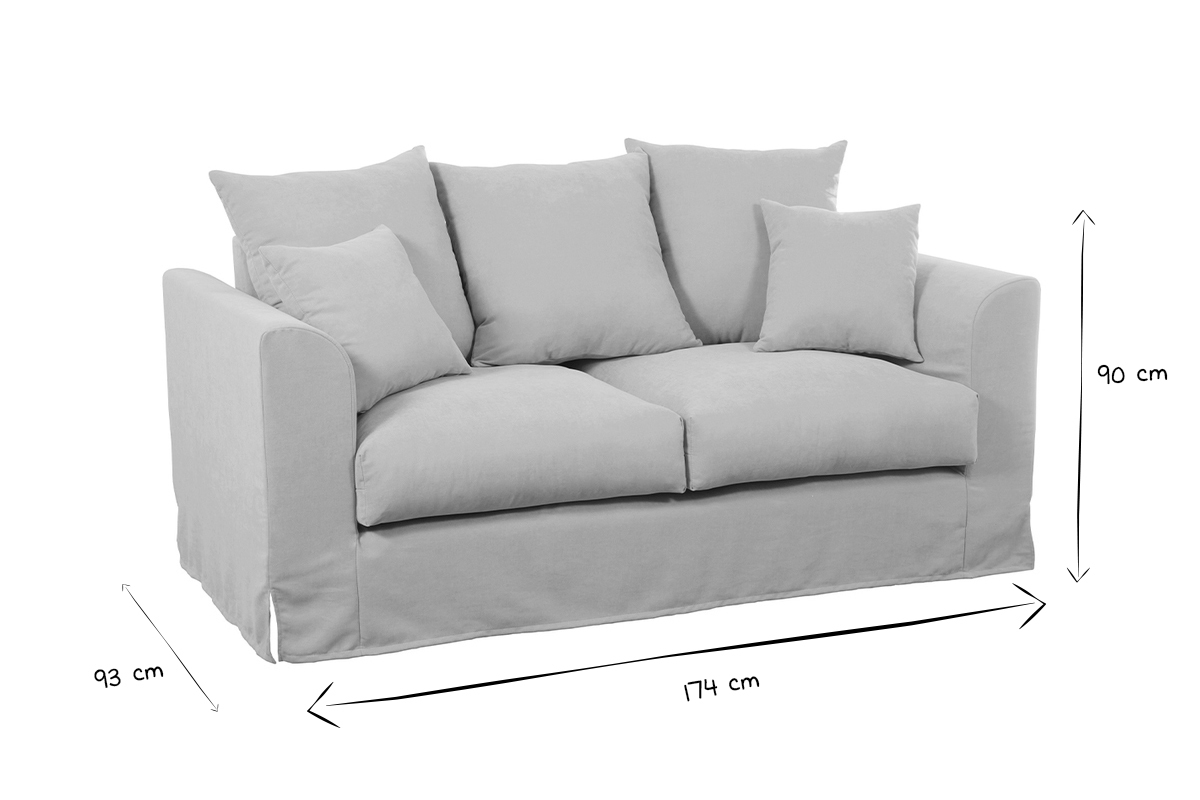 Zwei-Sitzer-Sofa aus leinfarbenem Stoff mit abnehmbarem Bezug FEVER