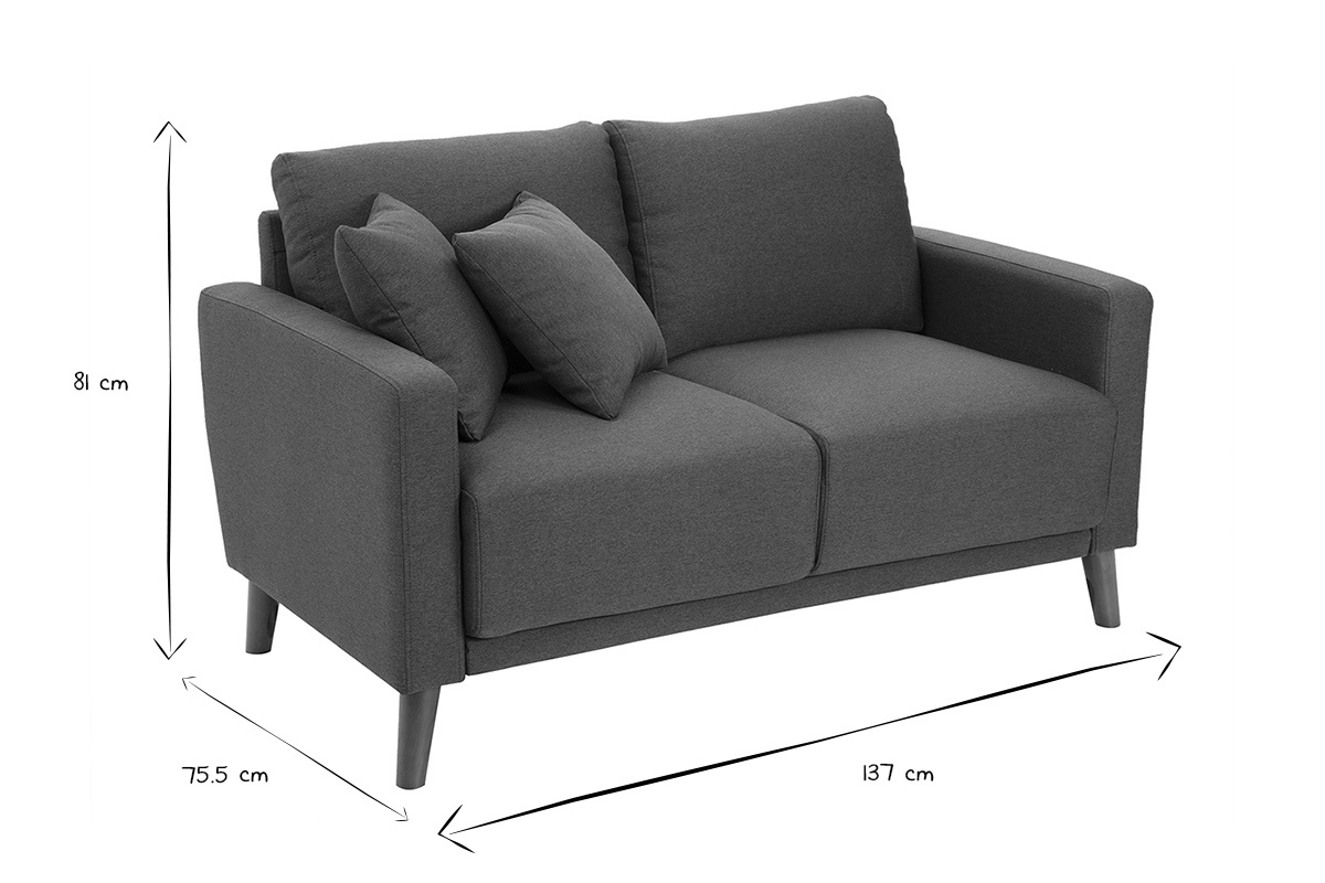 Zweier-Sofa in dunkelblauem Stoff und dunklem Holz MUNIK