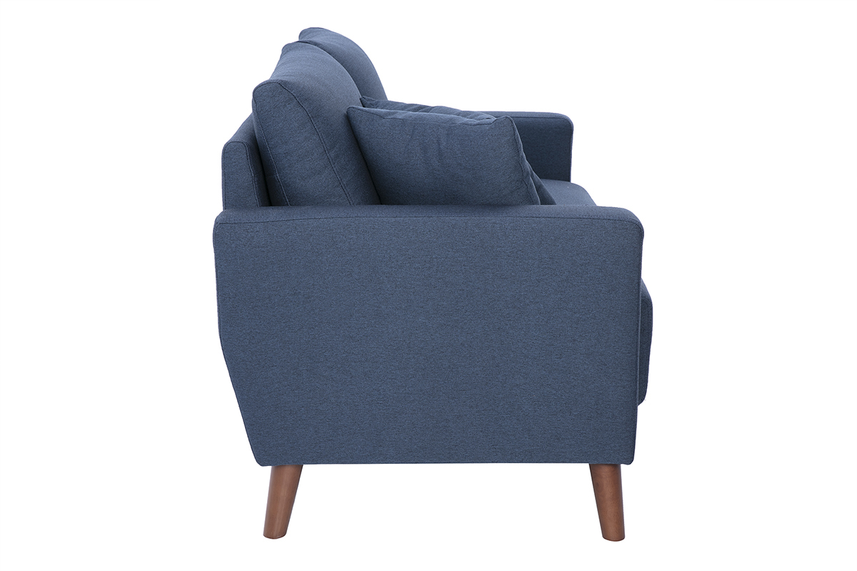 Zweier-Sofa in dunkelblauem Stoff und dunklem Holz MUNIK