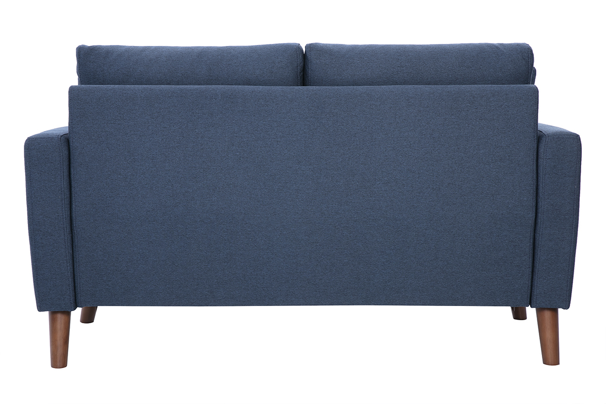Zweier-Sofa in dunkelblauem Stoff und dunklem Holz MUNIK
